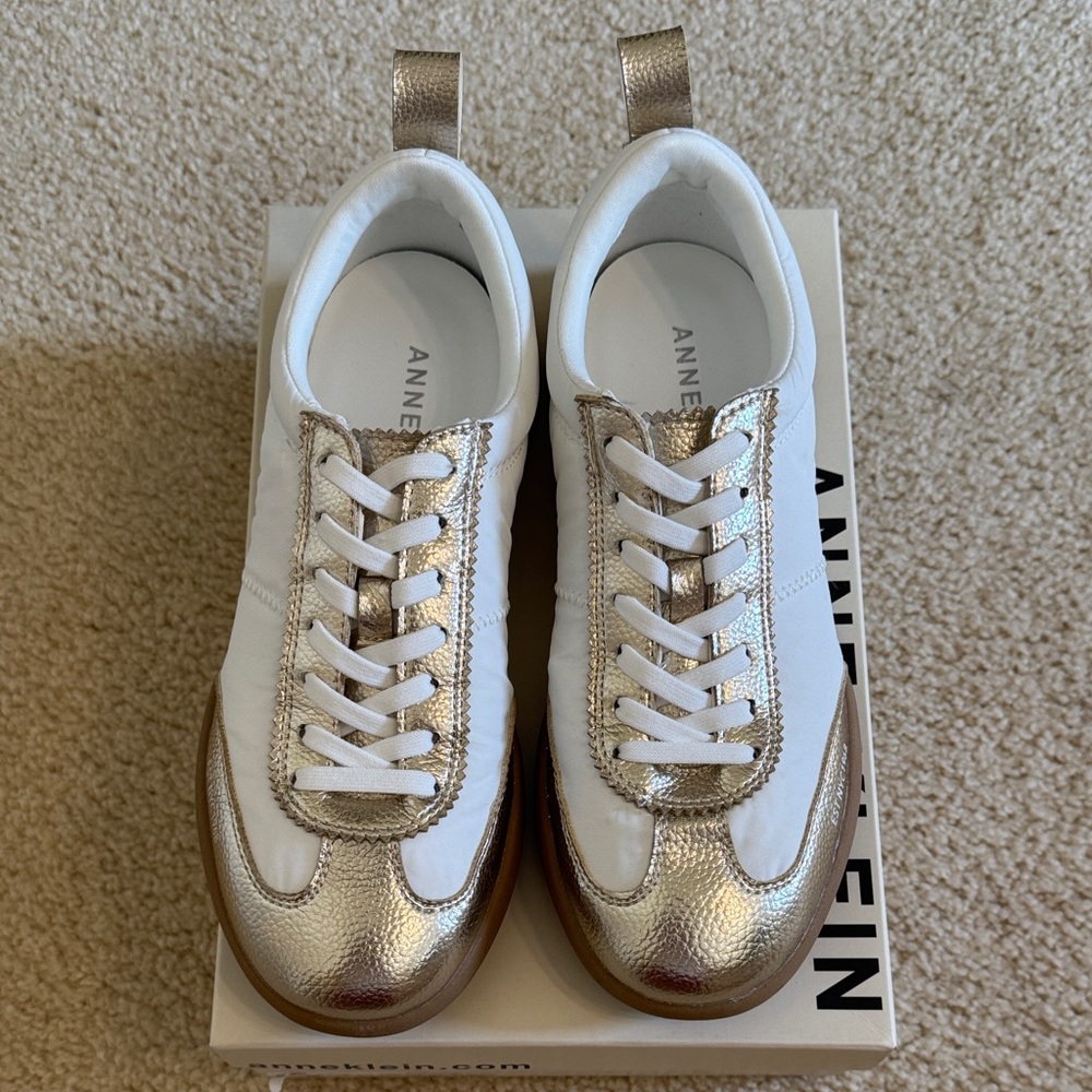 Anne Klein Metallic Gold and White Sneakers